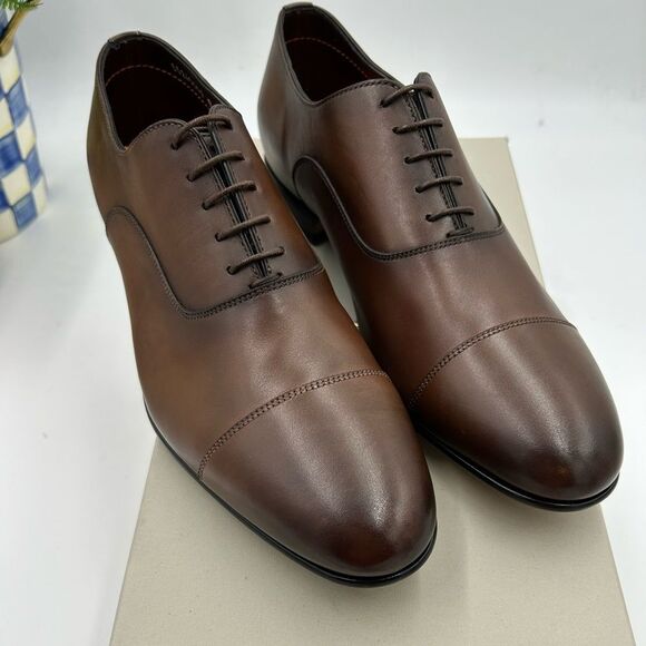 Men's Santoni leather cap toe Oxford size 9 US made in Italy cobbler soles - Picture 1 of 11